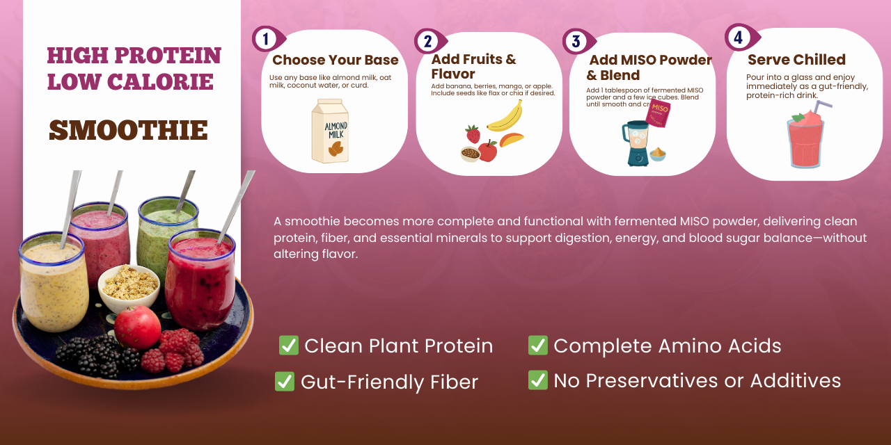 High-protein MISO smoothie with fruits and gut-friendly ingredients