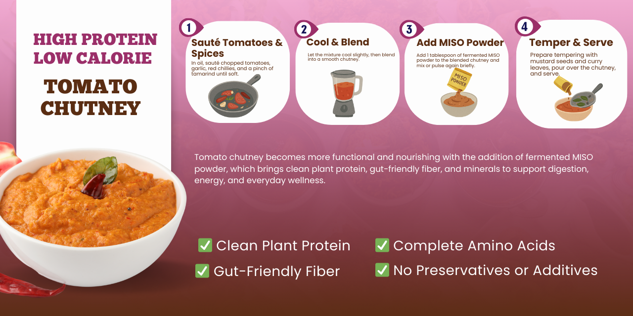 Spicy tomato chutney with MISO powder for added fermentation and gut support