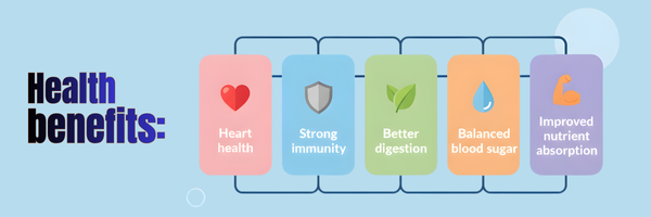 Infographic showing multiple health benefits of MISO powder for heart, immunity, and blood sugar balance