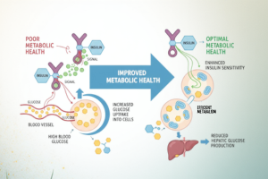 Scientific illustration showing improved insulin sensitivity and glucose metabolism for better metabolic health