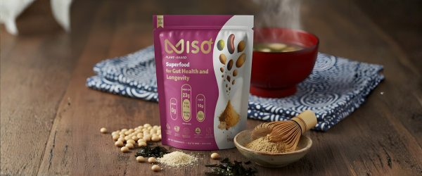 MISO powder product shot with natural ingredients and traditional Japanese fermentation elements for gut health