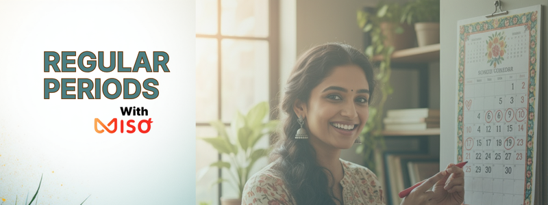 Happy woman marking regular cycle dates on calendar